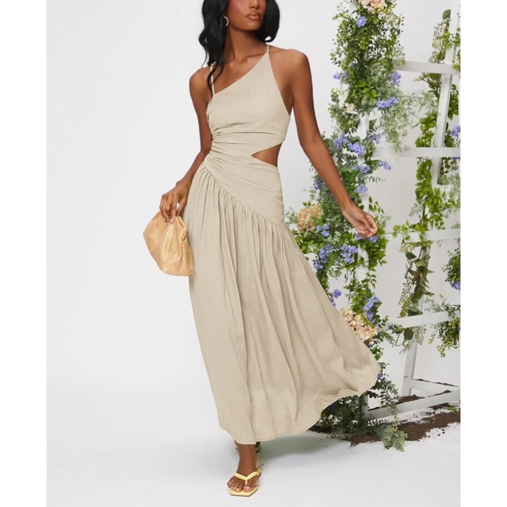 Myrna Criss Cross Lace Up Backless Cut Out Ruched Ruffle Hem Dress